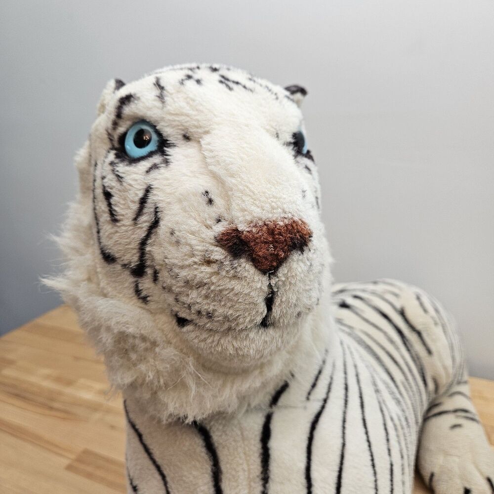 36" Vtg Large Kellytoy Plush Siberian Tiger Stuffed White Toy Animal Blue Eyes - Picture 10 of 16
